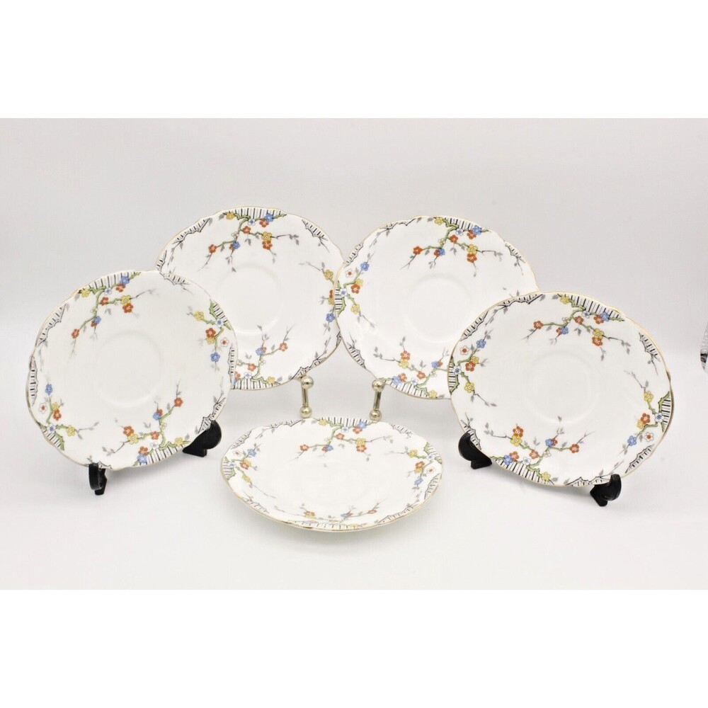 Art Deco Saucers Royal Paragon Thorn England Antique Enamelled Fine Bone China